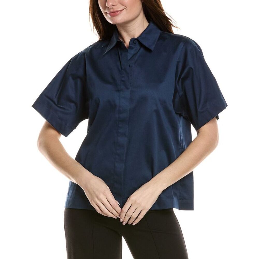Lafayette 148 New York Womens Box Sleeve Blouse, Blue